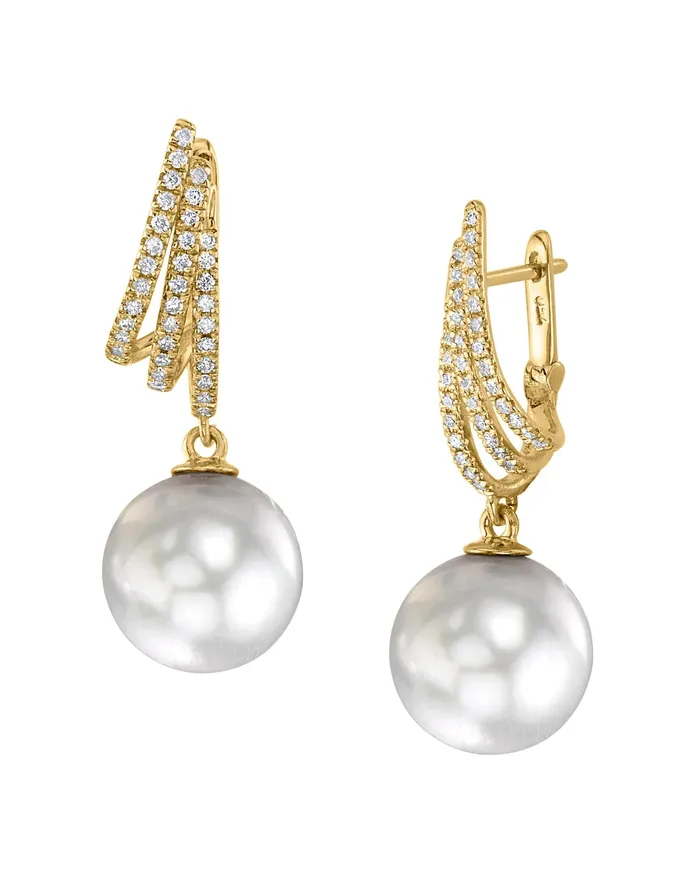 White South Sea Pearl Diamond Mogul Dangle Earrings SPT Earrings