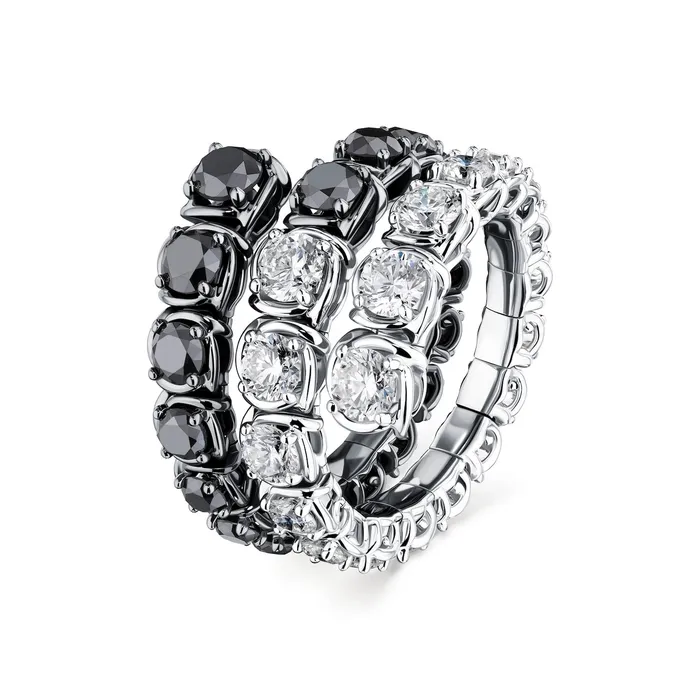 A Link Abbracci 460 ctw Three Row Black White Diamond Wrap Ring 18K White Gold Shop IDC estore Rings A Link Abbracci 460 ctw Three Row Black White Diamond Wrap Ring 18K White Gold Shop IDC estore Rings