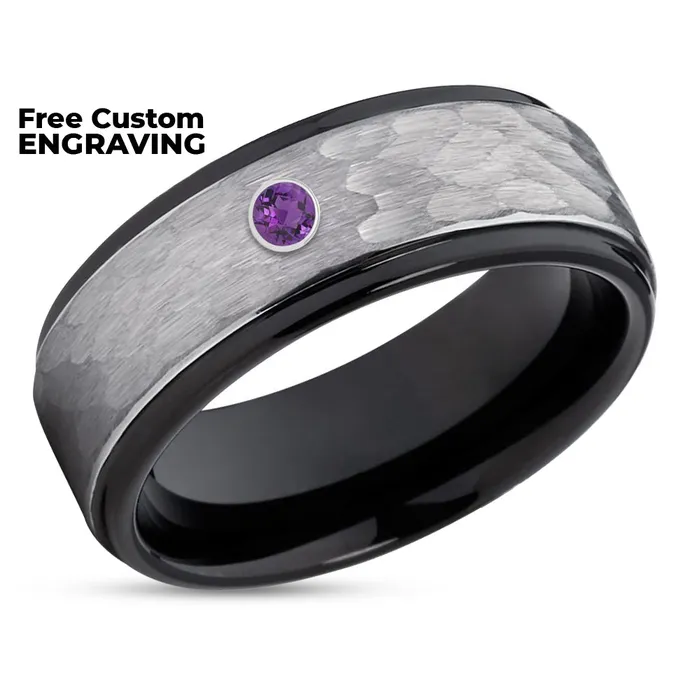 Amethysts Wedding Ring Black Tungsten Ring Tungsten Wedding Ring Black Ring Clean Casting Jewelry Rings