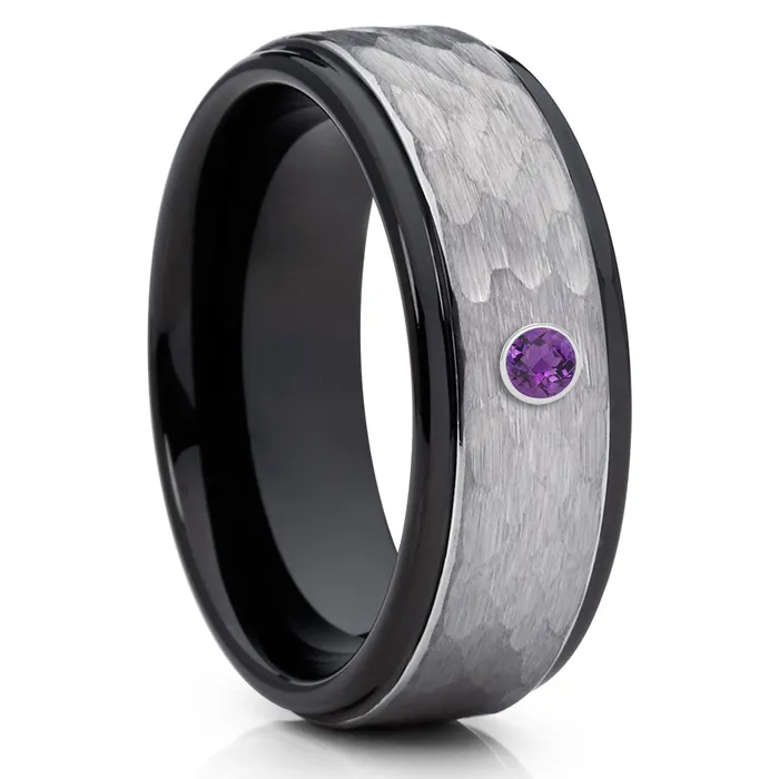 Amethysts Wedding Ring Black Tungsten Ring Tungsten Wedding Ring Black Ring Clean Casting Jewelry Rings