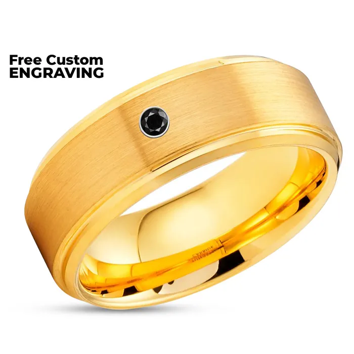Black Diamond Tungsten Ring Yellow Gold Tungsten Tungsten Carbide Brush Clean Casting Jewelry Rings
