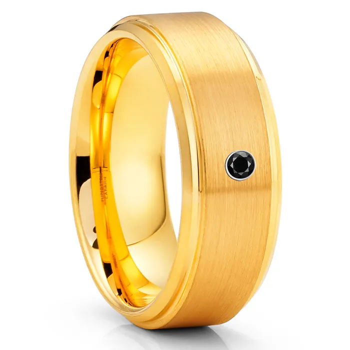 Black Diamond Tungsten Ring Yellow Gold Tungsten Tungsten Carbide Brush Clean Casting Jewelry Rings