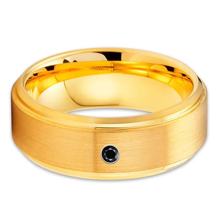 Black Diamond Tungsten Ring Yellow Gold Tungsten Tungsten Carbide Brush Clean Casting Jewelry Rings