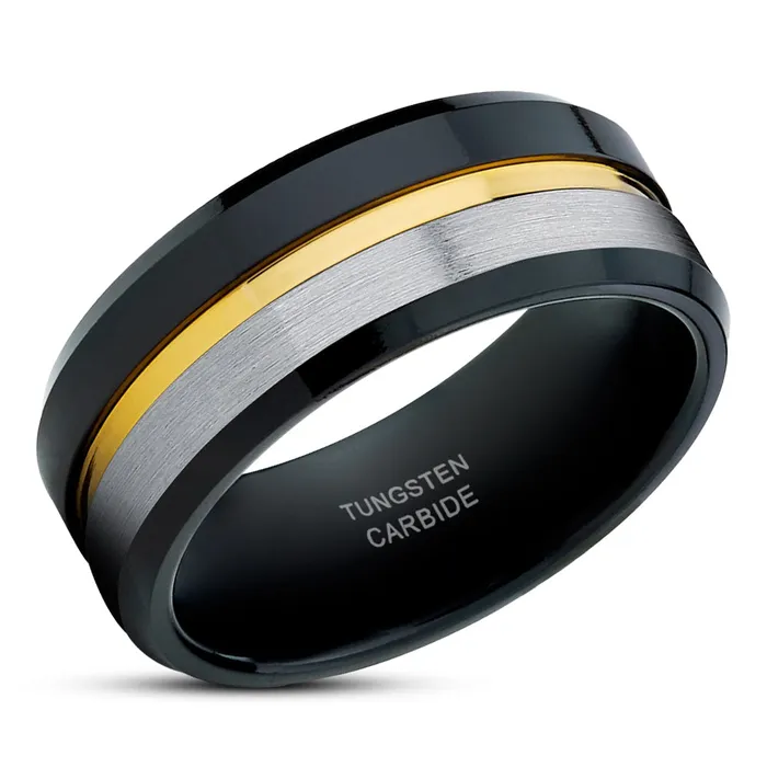 Black Tungsten Ring Yellow Gold Wedding Ring Tungsten wedding Band Black Ring Clean Casting Jewelry Rings Black Tungsten Ring Yellow Gold Wedding Ring Tungsten wedding Band Black Ring Clean Casting Jewelry Rings