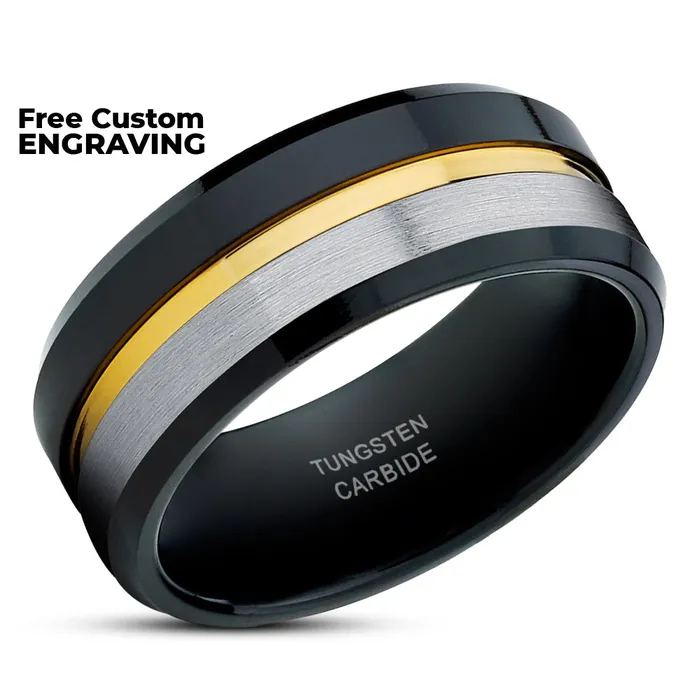 Black Tungsten Ring Yellow Gold Wedding Ring Tungsten wedding Band Black Ring Clean Casting Jewelry Rings