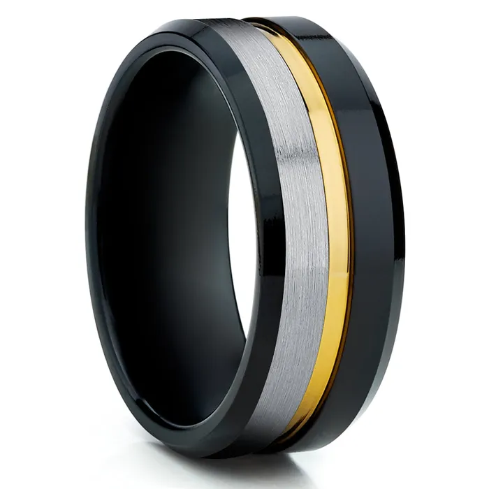 Black Tungsten Ring Yellow Gold Wedding Ring Tungsten wedding Band Black Ring Clean Casting Jewelry Rings