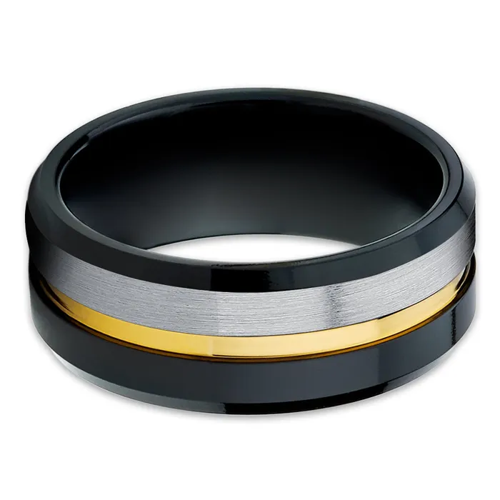 Black Tungsten Ring Yellow Gold Wedding Ring Tungsten wedding Band Black Ring Clean Casting Jewelry Rings