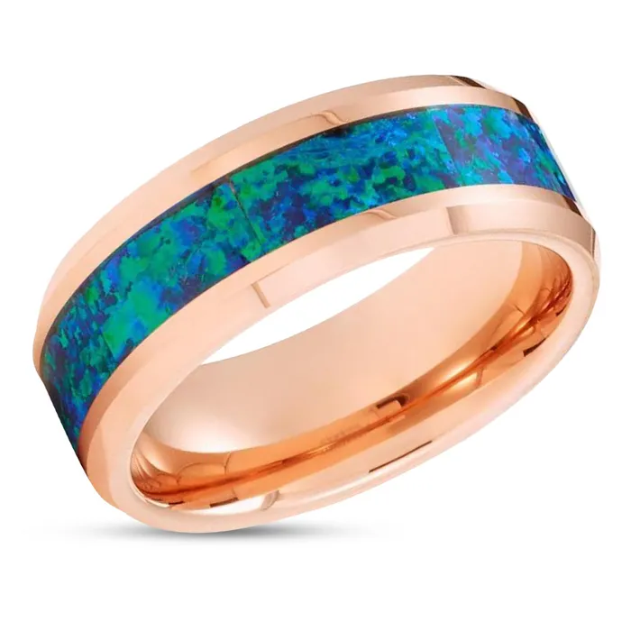 Blue Opal Tungsten Wedding Ring Opal Wedding Rings Rose Gold Tungsten Ring 8mm Clean Casting Jewelry Rings Blue Opal Tungsten Wedding Ring Opal Wedding Rings Rose Gold Tungsten Ring 8mm Clean Casting Jewelry Rings