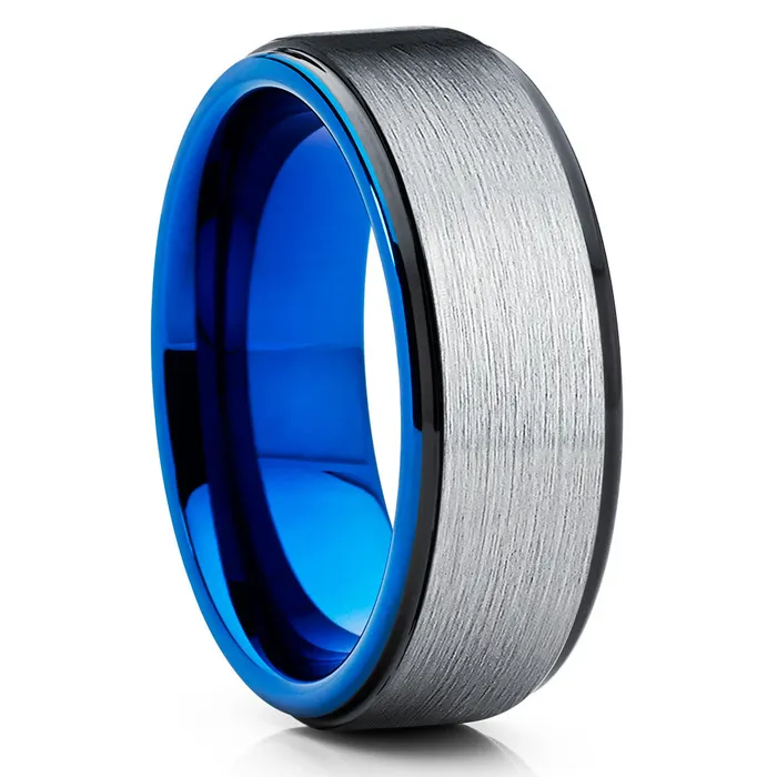 Blue Tungsten Ring Blue Wedding Ring Silver Tungsten Ring Tungsten Wedding Ring Clean Casting Jewelry Rings