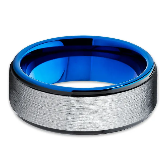 Blue Tungsten Ring Blue Wedding Ring Silver Tungsten Ring Tungsten Wedding Ring Clean Casting Jewelry Rings