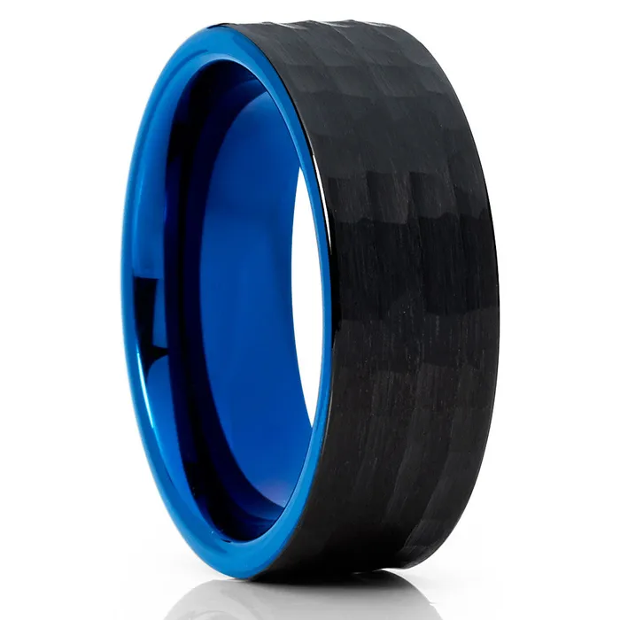 Blue Tungsten Wedding Band Black Wedding Ring 8mm Tungsten Ring Black Ring Clean Casting Jewelry Rings