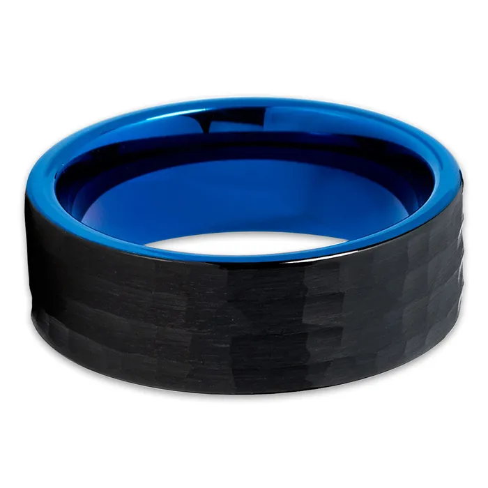 Blue Tungsten Wedding Band Black Wedding Ring 8mm Tungsten Ring Black Ring Clean Casting Jewelry Rings