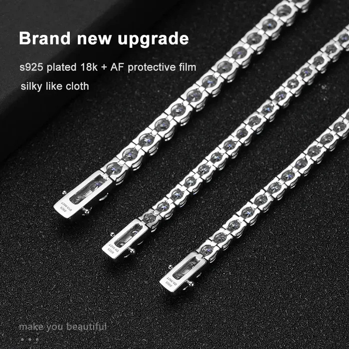 Bracelets Moissanite Engagement Rings Jewelry Luxus Moissanite 18k White Gold Plated Silver 3mm Moissanite Tennis Bracelet 46 to 7 CTW