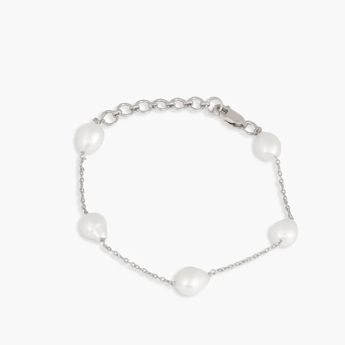 Bracelets SILVER Celeste Studded Pearl Chain Silver Bracelet