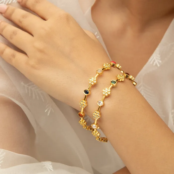 Charm Necklaces SILVER Floral Charm Navaratna Silver Bangles