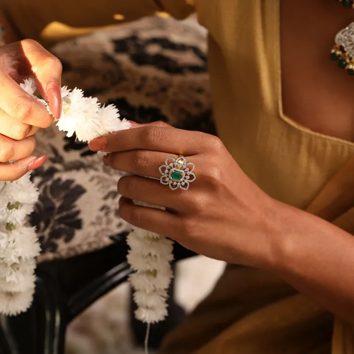 Classic Floral CZ Silver Ring SILVER Rings