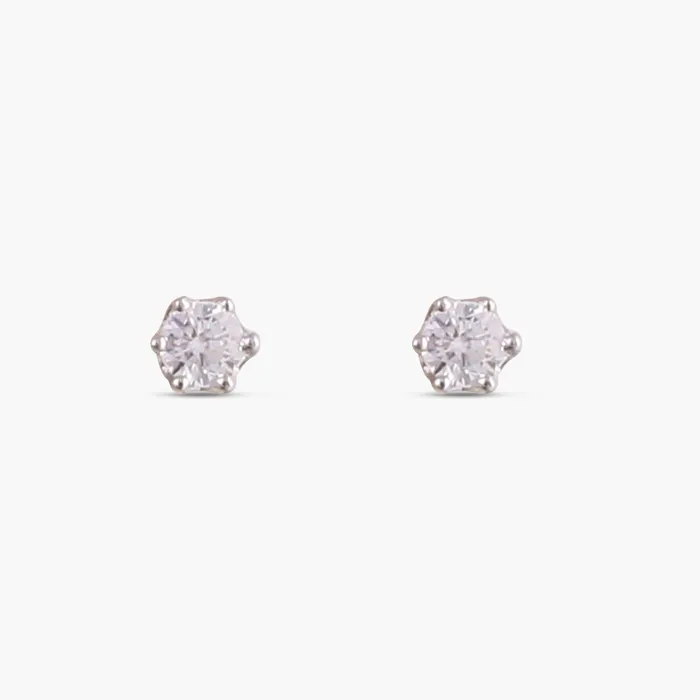 Classic Round CZ Solitaire Silver Stud Earrings Mini SILVER Earrings
