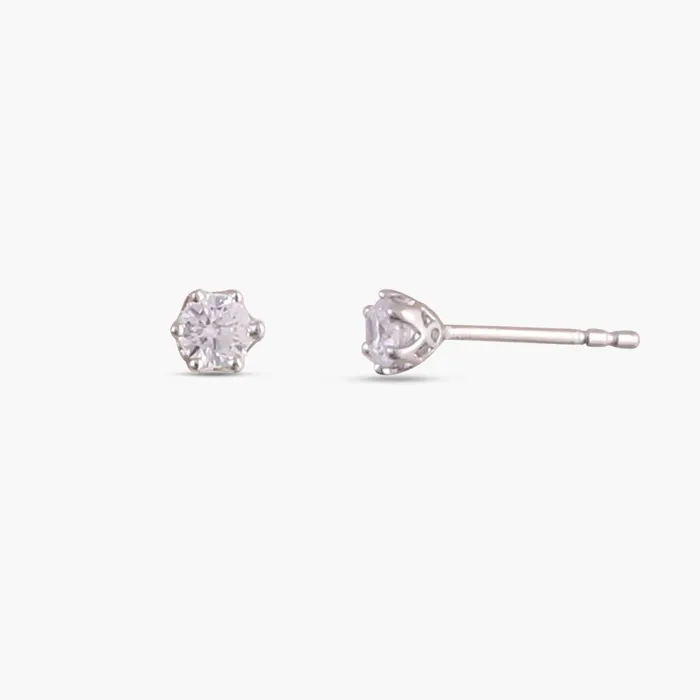 Classic Round CZ Solitaire Silver Stud Earrings Mini SILVER Earrings