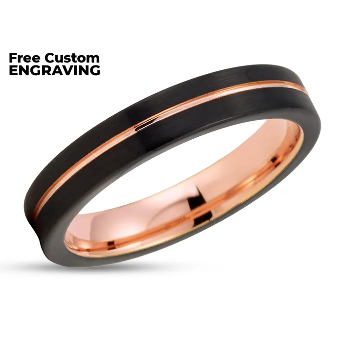 Clean Casting Jewelry 4mm Rose Gold Tungsten Ring Black Tungsten Ring Womens Tungsten Ring Rings