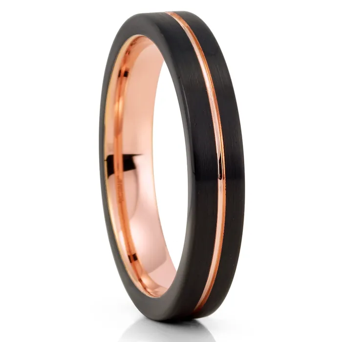 Clean Casting Jewelry 4mm Rose Gold Tungsten Ring Black Tungsten Ring Womens Tungsten Ring Rings