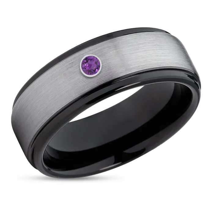 Clean Casting Jewelry Black Tungsten Wedding Band Amethyst Wedding Ring Black Tungsten Band Gray Ring Rings Clean Casting Jewelry Black Tungsten Wedding Band Amethyst Wedding Ring Black Tungsten Band Gray Ring Rings