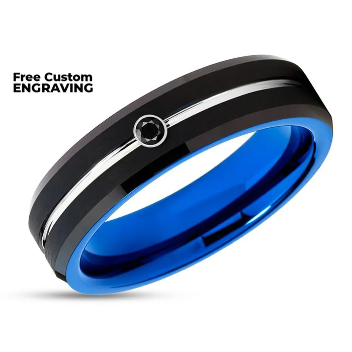 Clean Casting Jewelry Rings Black Diamond Ring Blue Tungsten Ring Tungsten Wedding Band Engagement Ring