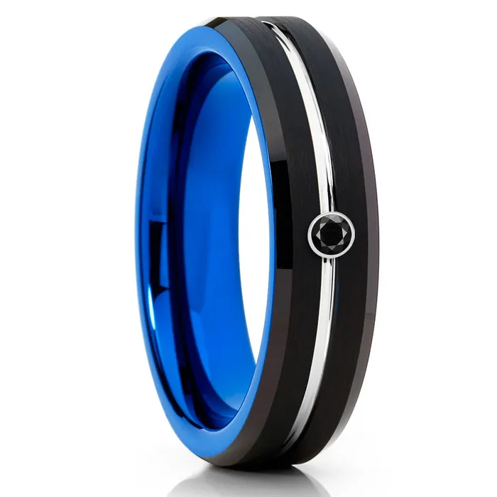 Clean Casting Jewelry Rings Black Diamond Ring Blue Tungsten Ring Tungsten Wedding Band Engagement Ring