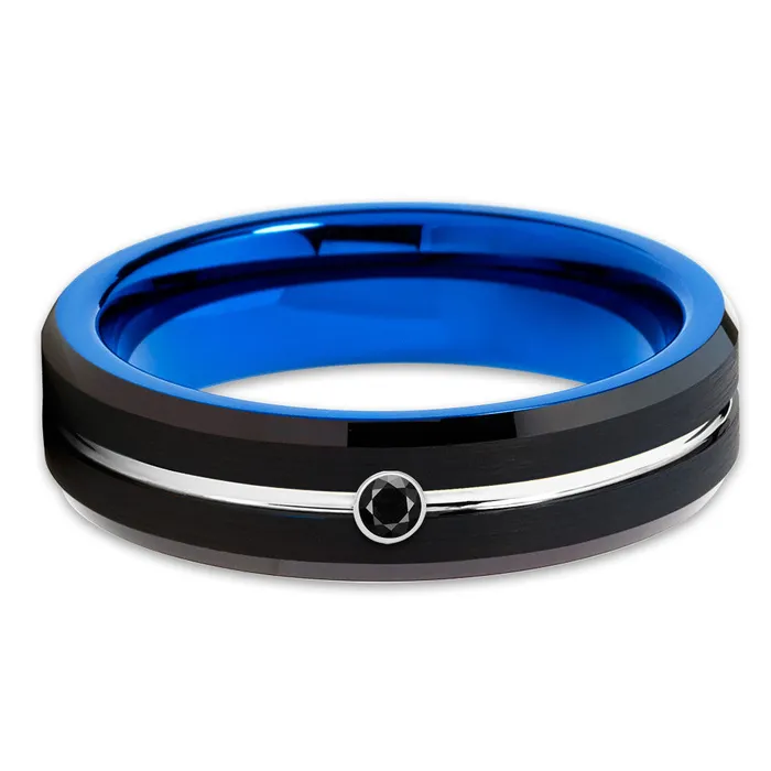 Clean Casting Jewelry Rings Black Diamond Ring Blue Tungsten Ring Tungsten Wedding Band Engagement Ring