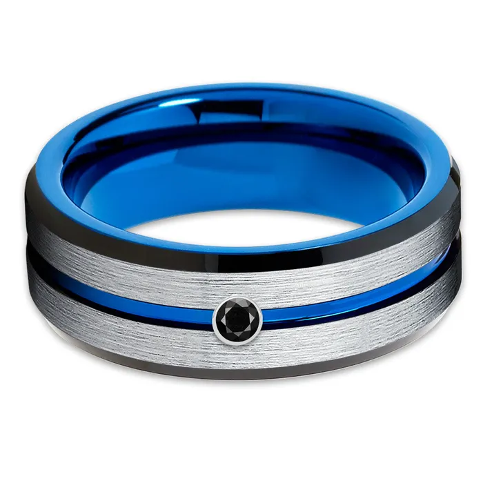 Clean Casting Jewelry Rings Blue Tungsten Wedding Ring Black Diamond Ring Blue Wedding Ring Tungsten
