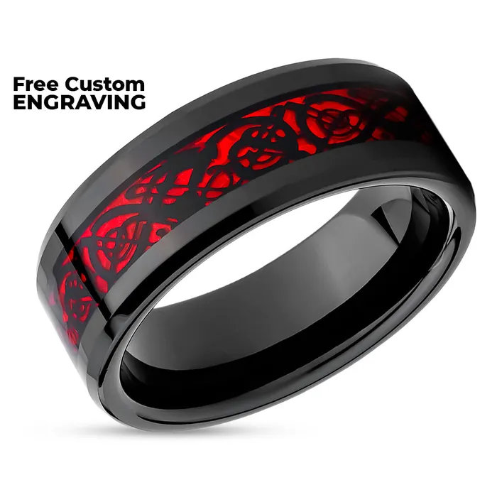 Clean Casting Jewelry Rings Dragon Wedding Ring Red Dragon Ring Tungsten Wedding Ring Black Tungsten Ring