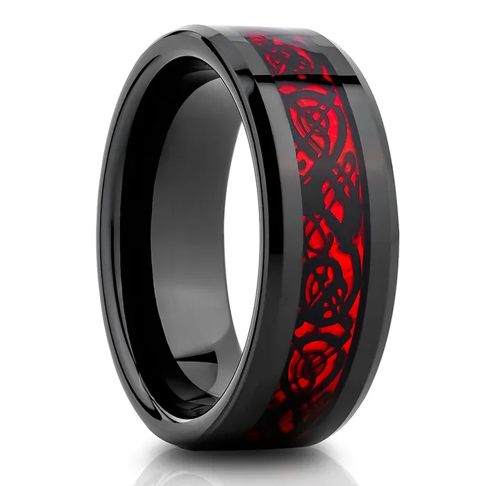 Clean Casting Jewelry Rings Dragon Wedding Ring Red Dragon Ring Tungsten Wedding Ring Black Tungsten Ring