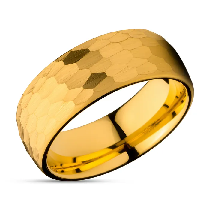 Clean Casting Jewelry Rings Hammered Wedding Ring Yellow Gold Tungsten Ring 8mm Wedding Ring Mans Ring Dome Clean Casting Jewelry Rings Hammered Wedding Ring Yellow Gold Tungsten Ring 8mm Wedding Ring Mans Ring Dome