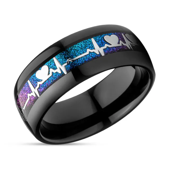 Clean Casting Jewelry Rings Heartbeat Wedding Ring Black Tungsten Ring Engagement Ring Tungsten Carbide Ring 8mm Ring Clean Casting Jewelry Rings Heartbeat Wedding Ring Black Tungsten Ring Engagement Ring Tungsten Carbide Ring 8mm Ring