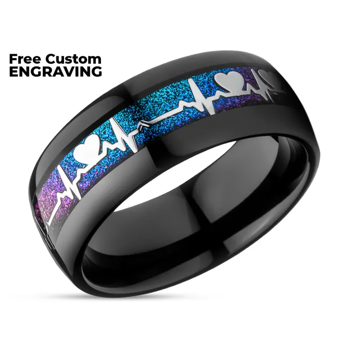 Clean Casting Jewelry Rings Heartbeat Wedding Ring Black Tungsten Ring Engagement Ring Tungsten Carbide Ring 8mm Ring