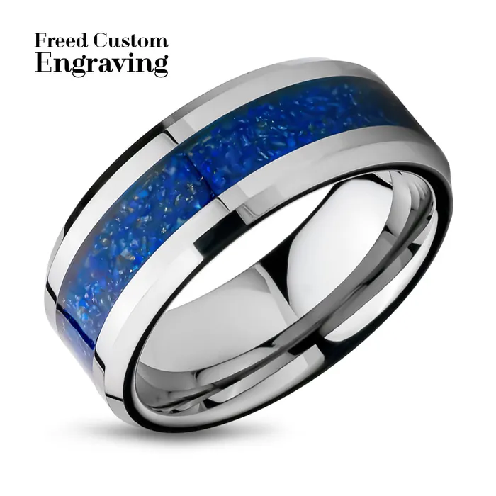 Clean Casting Jewelry Rings Lapis Wedding Ring Tungsten Wedding Band Silver Tungsten Ring Anniversary Ring Engagement