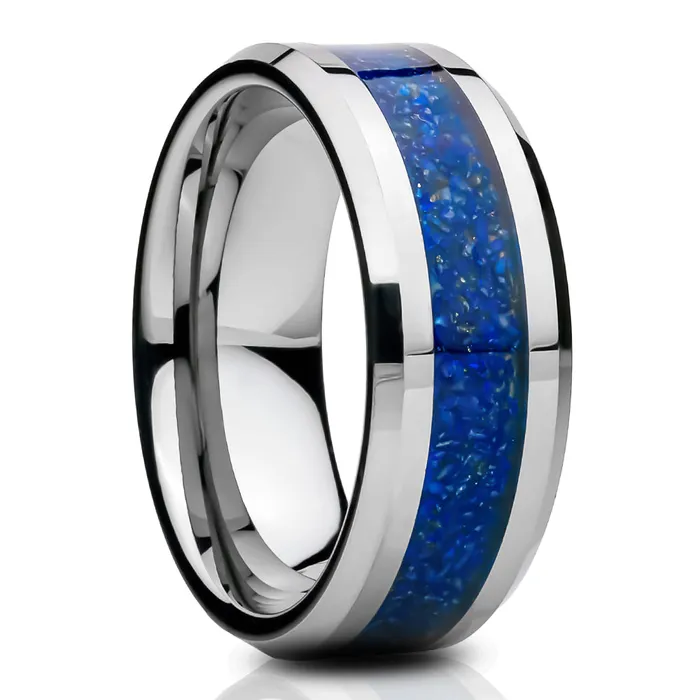 Clean Casting Jewelry Rings Lapis Wedding Ring Tungsten Wedding Band Silver Tungsten Ring Anniversary Ring Engagement