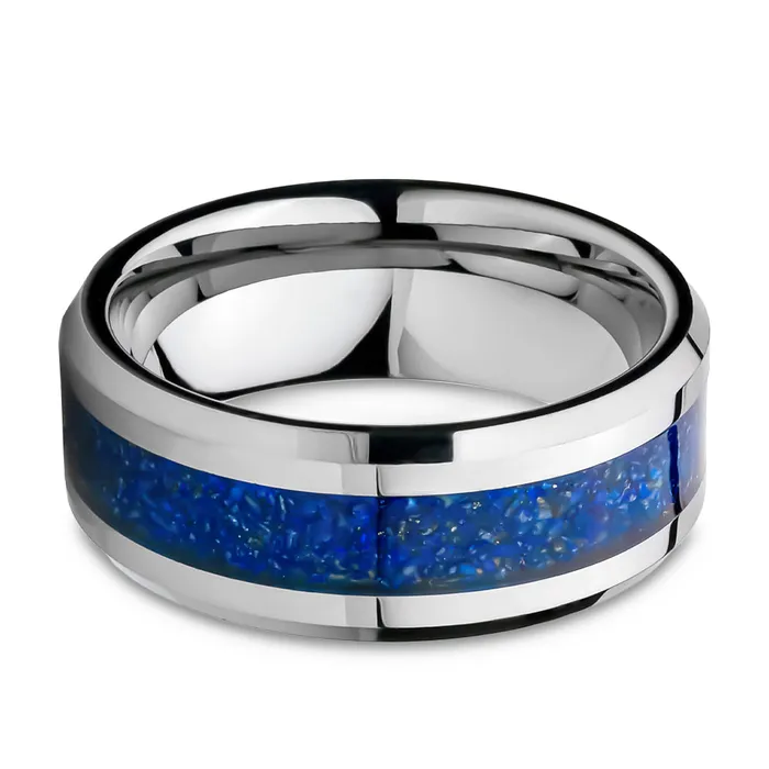 Clean Casting Jewelry Rings Lapis Wedding Ring Tungsten Wedding Band Silver Tungsten Ring Anniversary Ring Engagement