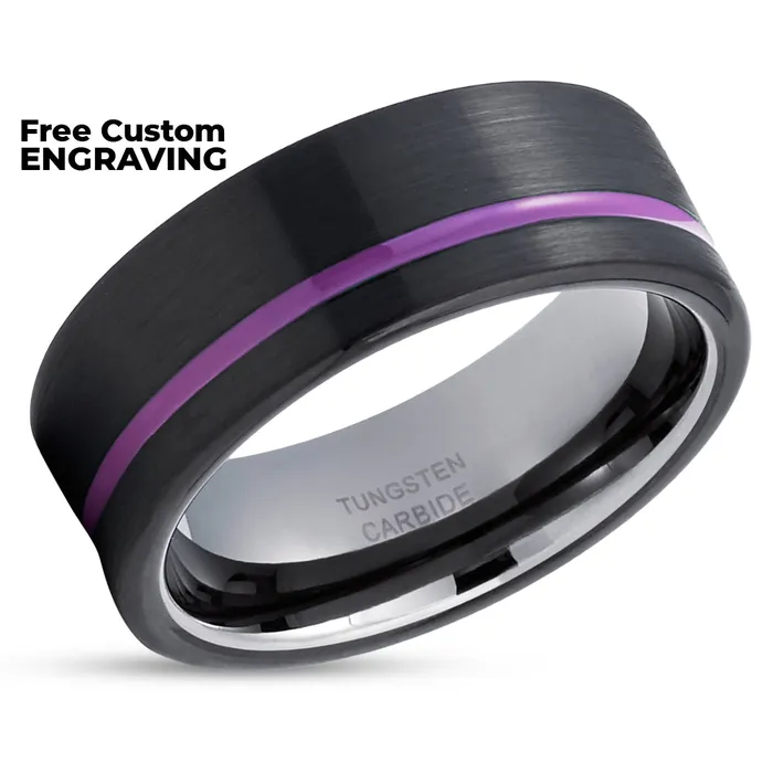 Clean Casting Jewelry Rings Purple Tungsten Wedding Ring Black Tungsten Ring Gunmetal Tungsten Ring Purple Ring