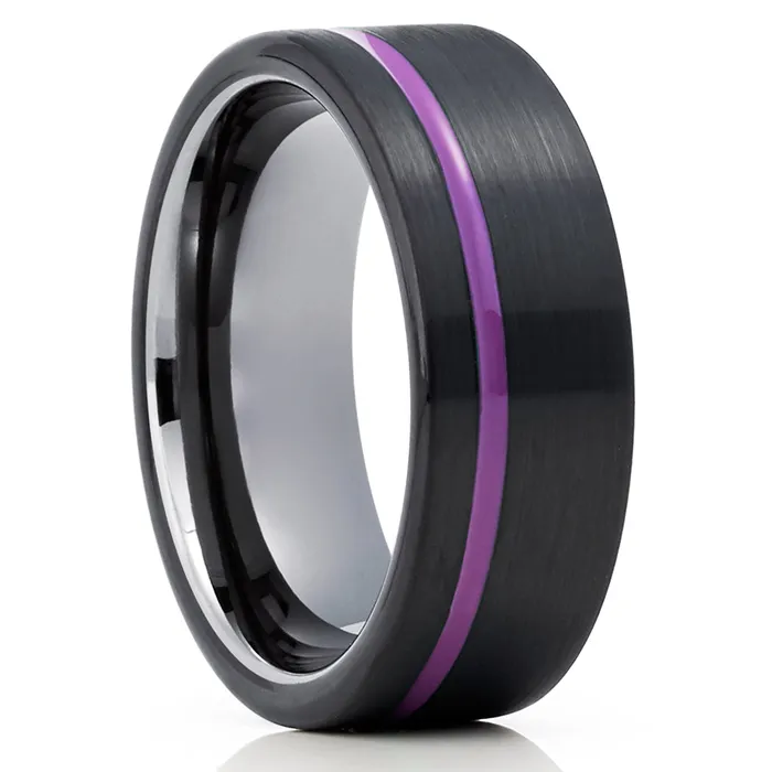 Clean Casting Jewelry Rings Purple Tungsten Wedding Ring Black Tungsten Ring Gunmetal Tungsten Ring Purple Ring