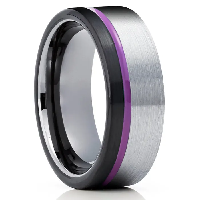 Clean Casting Jewelry Rings Purple Wedding Ring Gunmetal Tungsten Ring Black Wedding Ring Gunmetal Ring