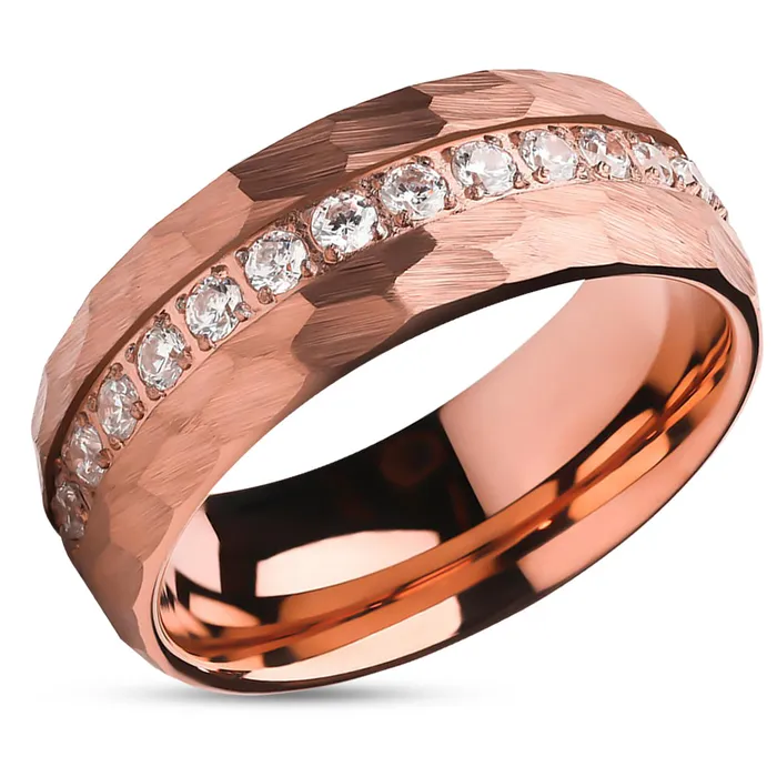 Clean Casting Jewelry Rings Rose Gold Wedding Ring 8mm Wedding Ring CZ Wedding Ring Mans Ring Hammered Clean Casting Jewelry Rings Rose Gold Wedding Ring 8mm Wedding Ring CZ Wedding Ring Mans Ring Hammered