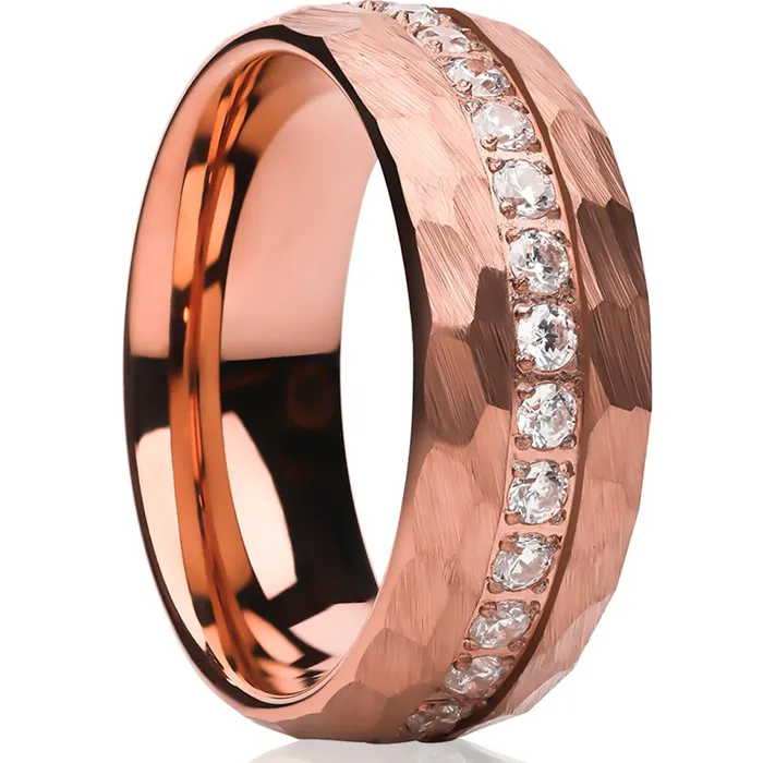 Clean Casting Jewelry Rings Rose Gold Wedding Ring 8mm Wedding Ring CZ Wedding Ring Mans Ring Hammered