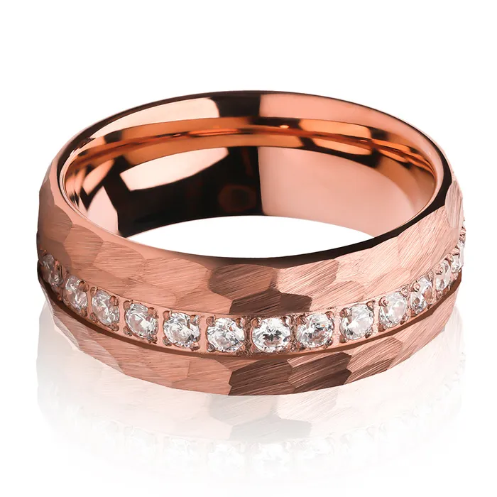 Clean Casting Jewelry Rings Rose Gold Wedding Ring 8mm Wedding Ring CZ Wedding Ring Mans Ring Hammered