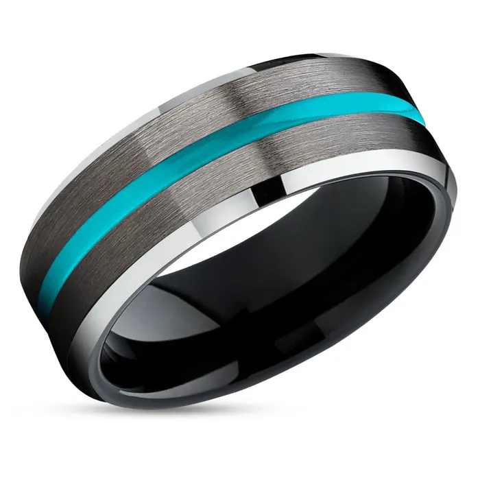 Clean Casting Jewelry Rings Turquoise Tungsten Ring Gunmetal Tungsten Ring Black Tungsten Ring Unique Ring