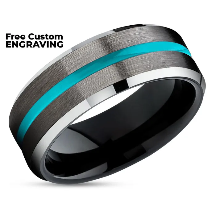 Clean Casting Jewelry Rings Turquoise Tungsten Ring Gunmetal Tungsten Ring Black Tungsten Ring Unique Ring