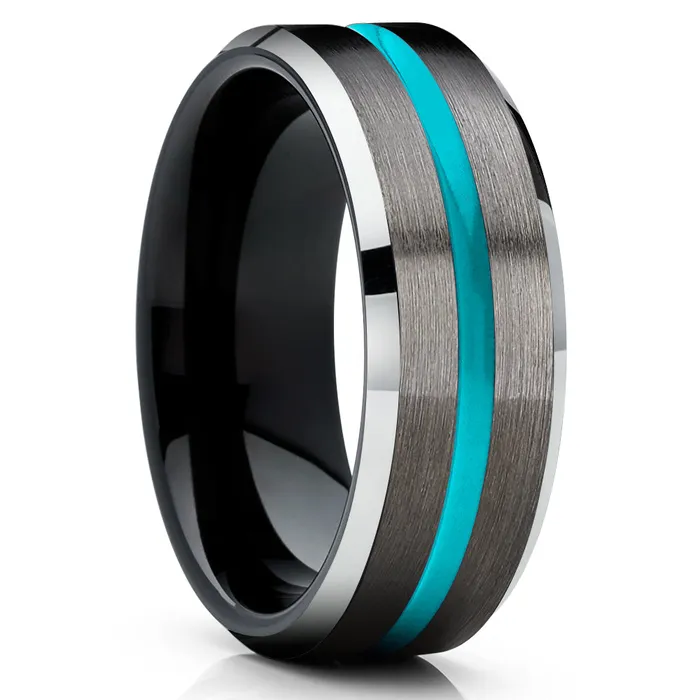 Clean Casting Jewelry Rings Turquoise Tungsten Ring Gunmetal Tungsten Ring Black Tungsten Ring Unique Ring