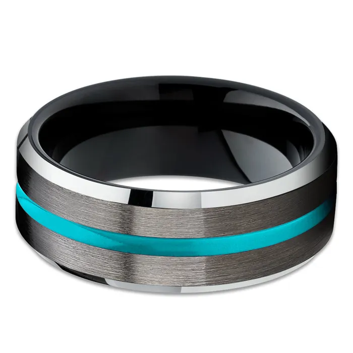 Clean Casting Jewelry Rings Turquoise Tungsten Ring Gunmetal Tungsten Ring Black Tungsten Ring Unique Ring