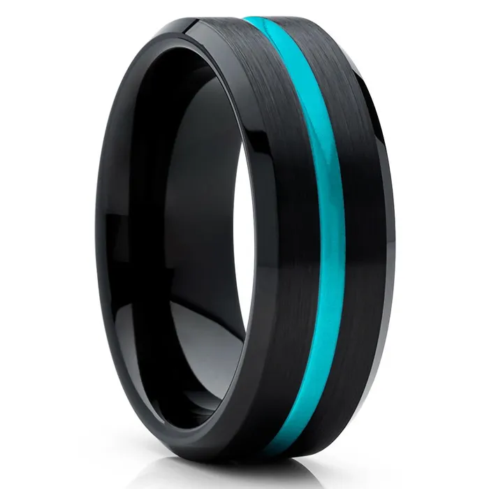 Clean Casting Jewelry Rings Turquoise Wedding Ring Black Tungsten Ring Tungsten Wedding Band Black Ring