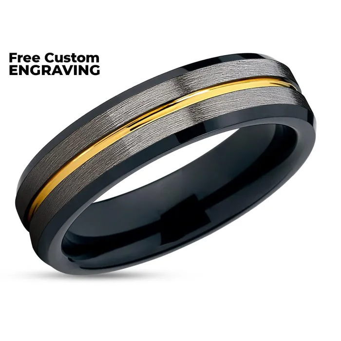 Clean Casting Jewelry Rings Yellow Gold Tungsten Ring Black Tungsten Ring Gunmetal Wedding Ring Tungsten