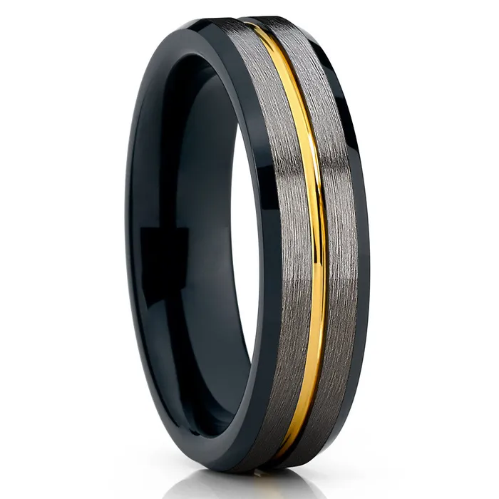 Clean Casting Jewelry Rings Yellow Gold Tungsten Ring Black Tungsten Ring Gunmetal Wedding Ring Tungsten